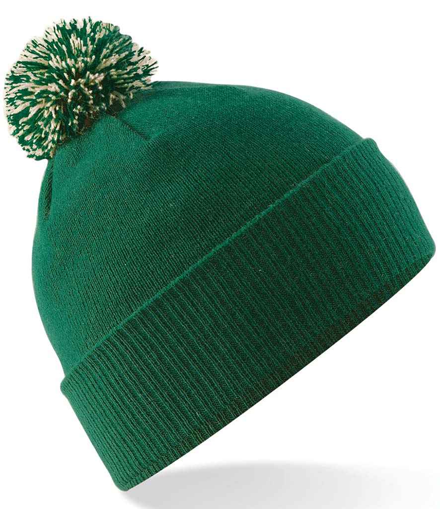 Green beanie with pom pom - no embroidery