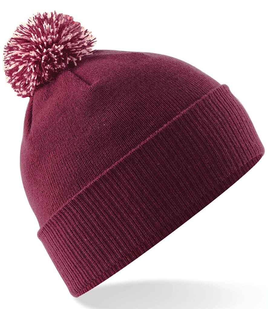 Burgundy beanie with pom pom - no embroidery