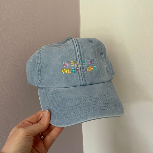 'WISH YOU WERE HERE' Light blue vintage cap