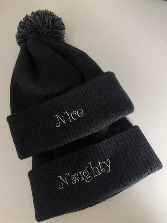 Naughty & Nice beanie (embroidered back & front)