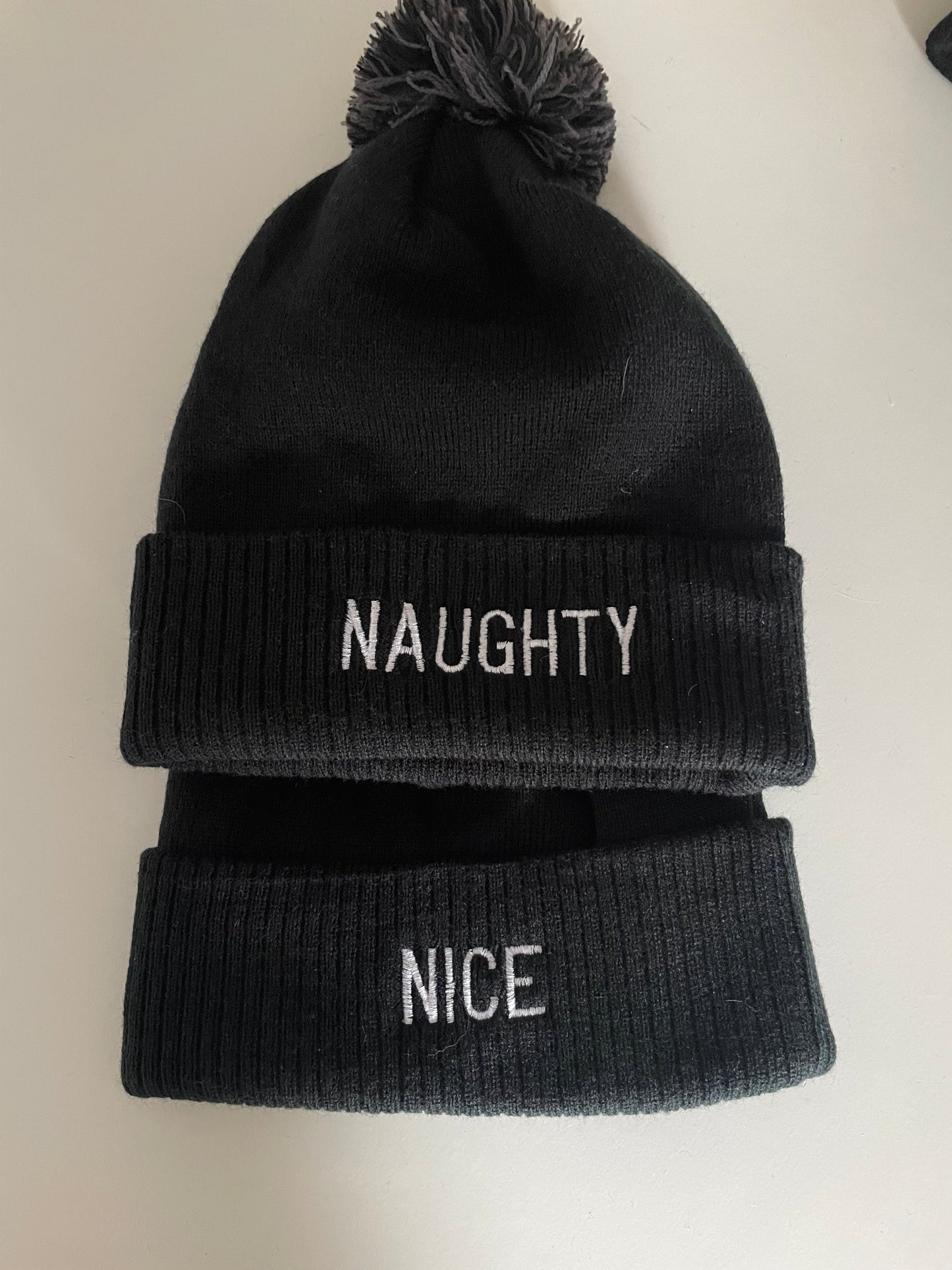 Naughty & Nice beanie (embroidered back & front)