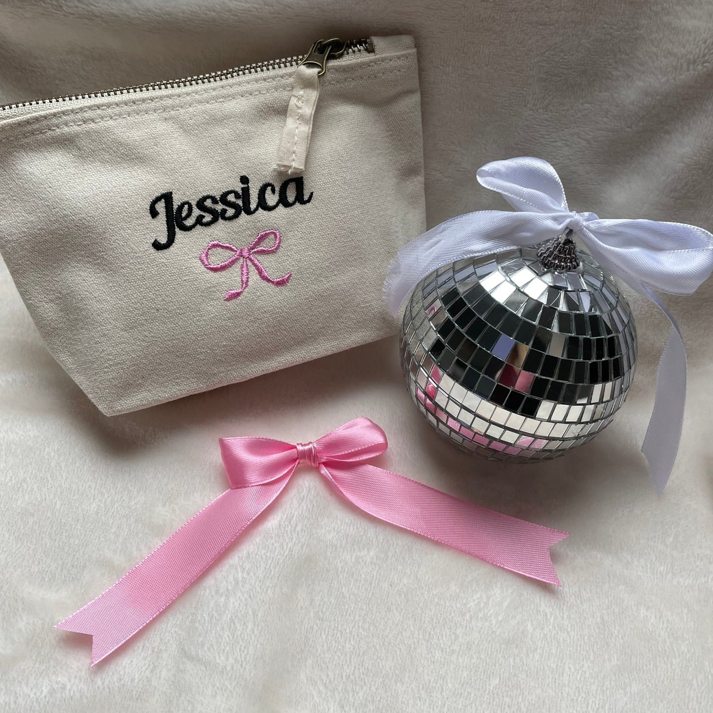 Personalised cute bow zip bag