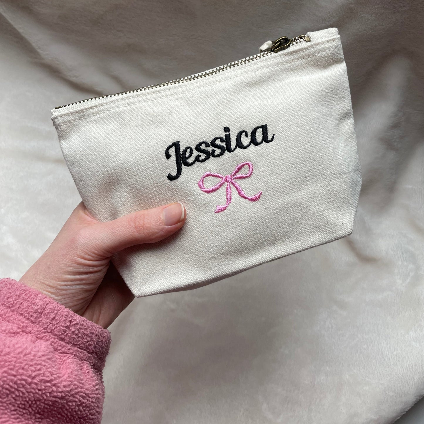 Personalised cute bow zip bag